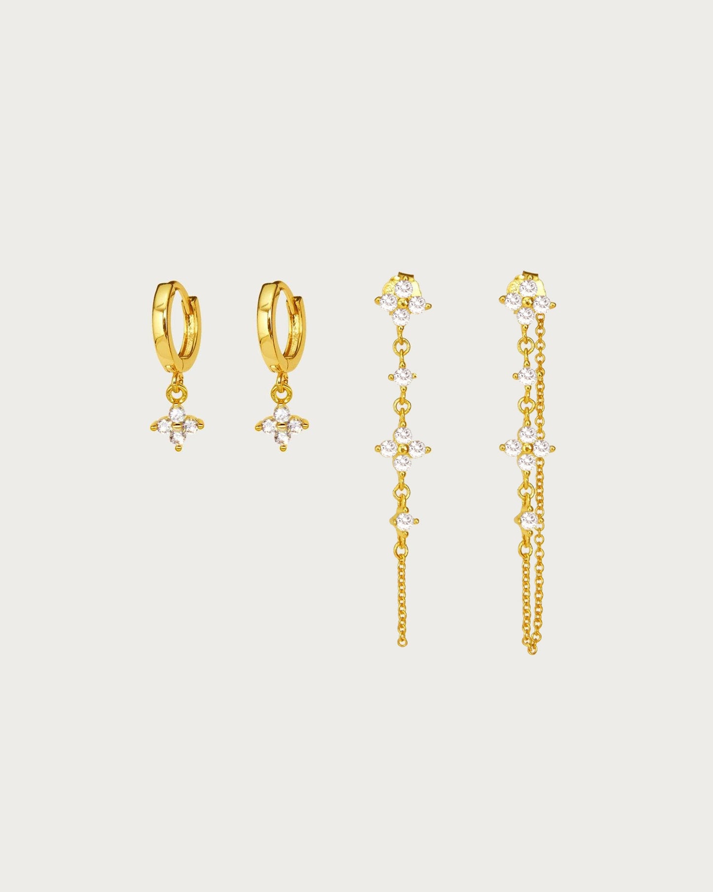 Gold Lucky Clover Earrings Set