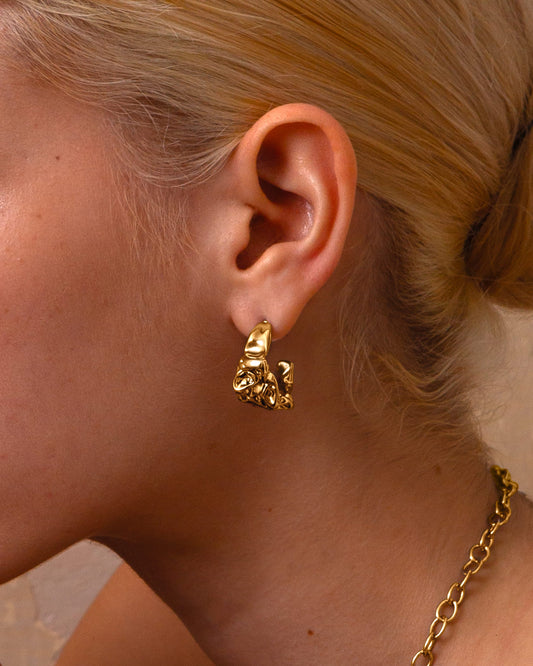 Textured Molten Earrings in Gold