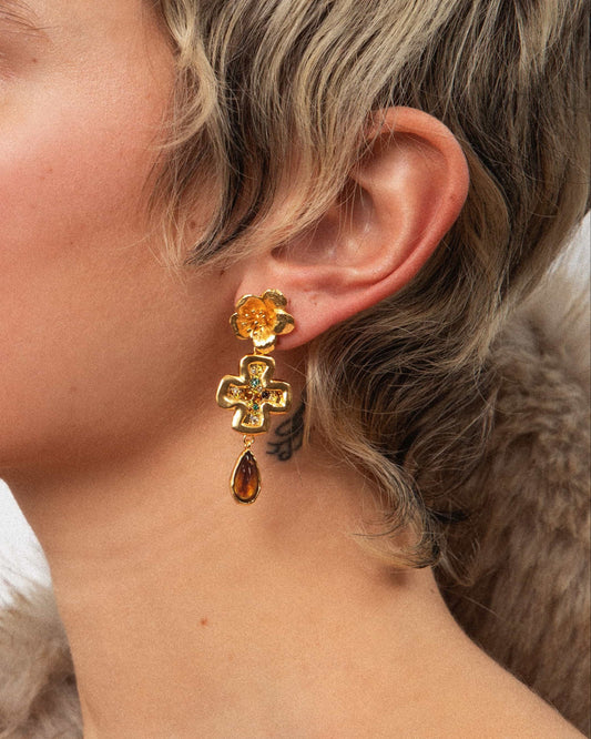 Floral Cross Earrings